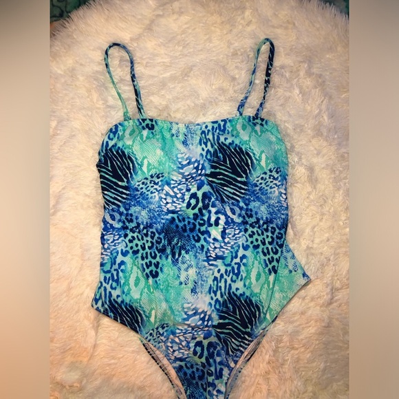Blue and Green Animal Print Swimsuit - Picture 8 of 15